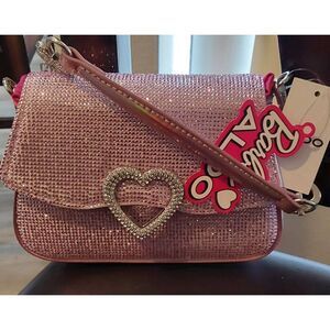 NEW~Aldo Barbie Pink Glitter Rhinestone Heart Accent Handbag Purse